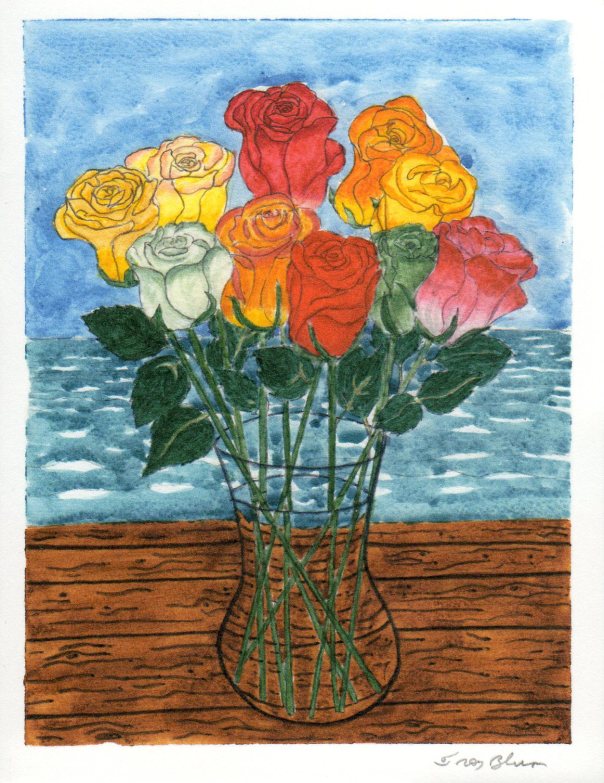 TenRosesonTableinFrontofLakeNoteCard-300dpi